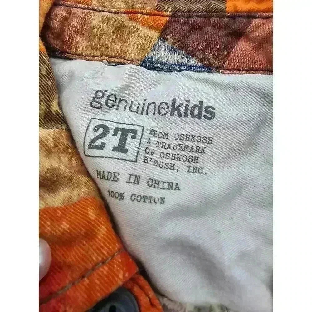 Genuine Kids Girl's Size 2T Orange & Navy Plaid Upcycled Santa Holiday Shirt